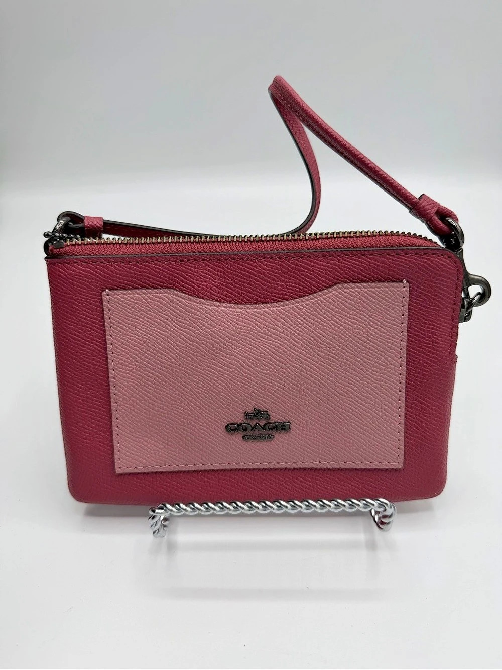 Coach Double Zip Phone Wallet in Crossgrain Leather Pink & Red Crossbody Bag